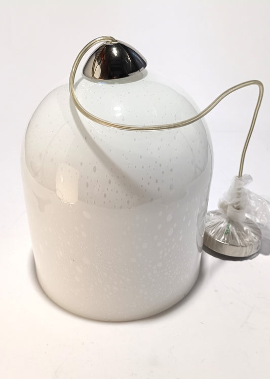 Candeeiro de Teto em Vidro Branco com Efeito Bolha