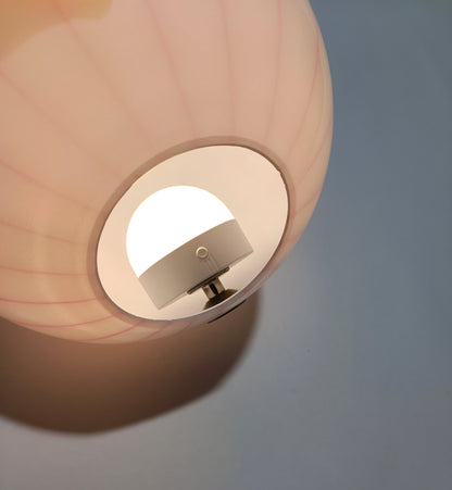 Candeeiro de Mesa Sem Fios em Vidro Opalino Verde Raiado — Ø 25 cm