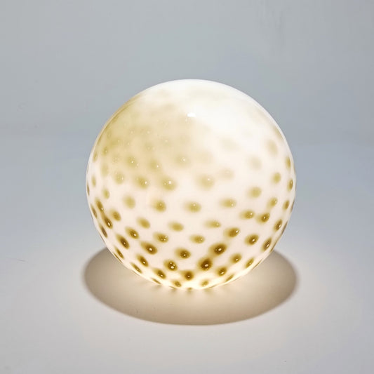 Candeeiro de Mesa Sem Fios em Vidro Opalino com Pintas Verde-Oliva — Ø 25 cm